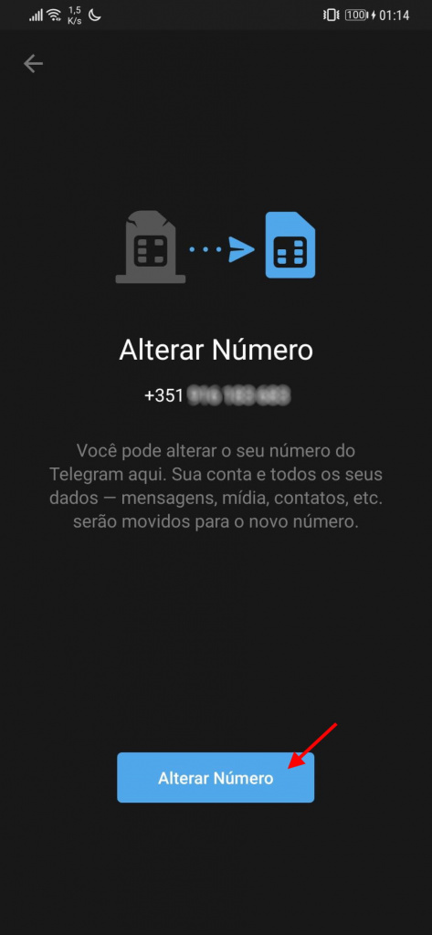 Telegram número telefone mudar dados