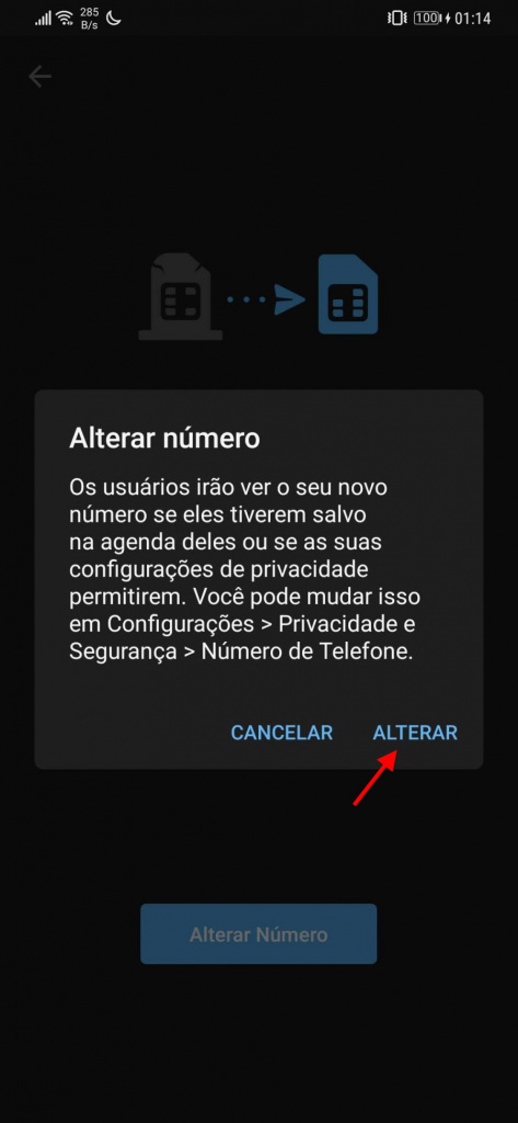 Telegram número telefone mudar dados