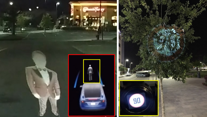 Imagem do sistema fantasma usado para enganar o Tesla Model X e o seu piloto automático