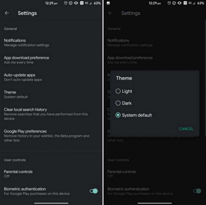 Play Store dark mode Google Android app