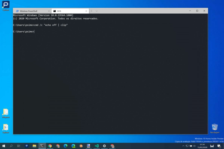 Windows 10 Área Transferência limpar comando