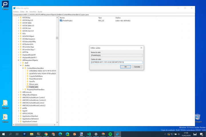 Windows 10 menu de contexto Mover para Copiar para simples