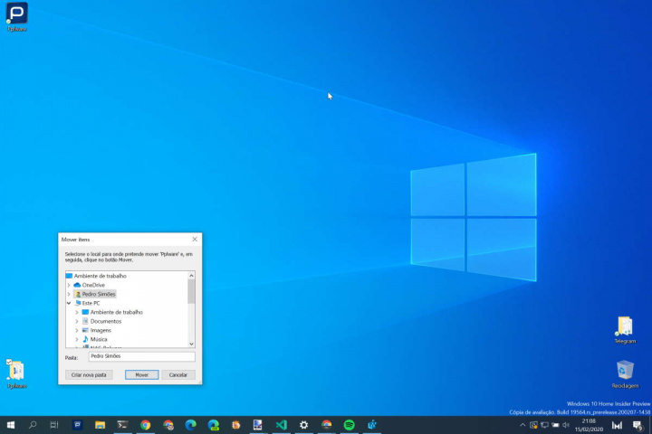 Windows 10 menu de contexto Mover para Copiar para simples