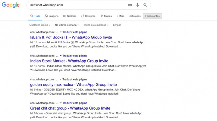Atenção: Grupos privados do WhatsApp aparecem nas pesquisas do Google