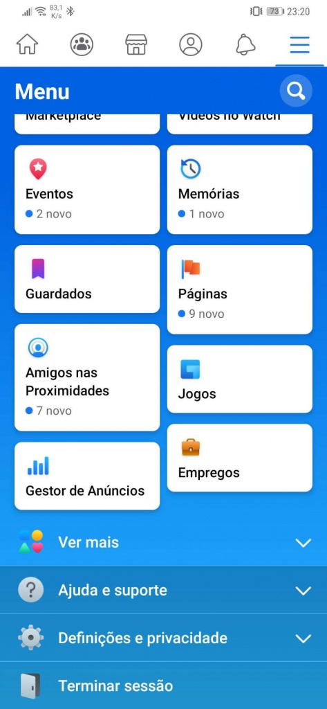 Facebook app Android mudança utilizadores