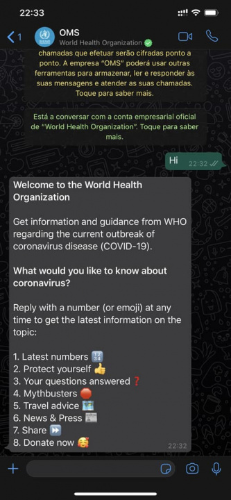 Imagem WhatsApp que informação sobre COVID-19