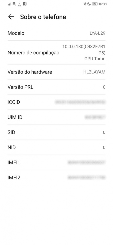 Huawei códigos smartphone informação dados
