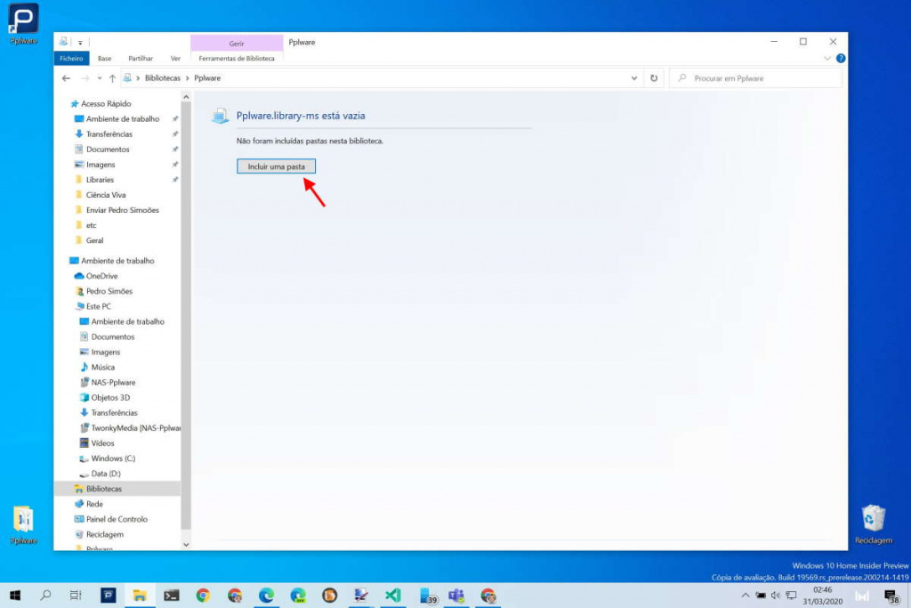 Windows 10 Bibliotecas utilizadores ficheiros pastas