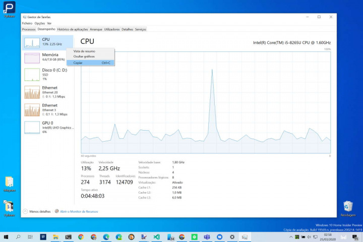Windows 10 dados apoio remoto Gestor Tarefas