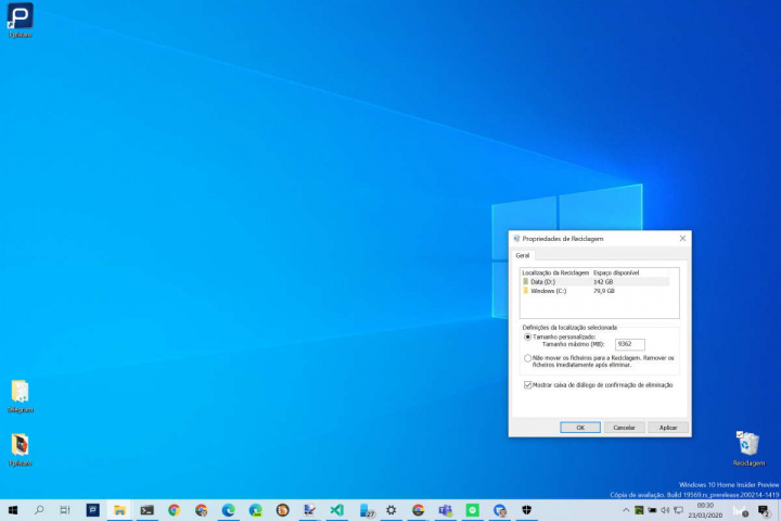 Reciclagem confirmação ficheiros Windows mensagem