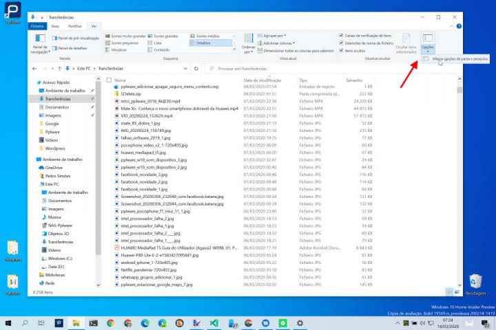 Windows 10 ficheiros explorador visibilidade
