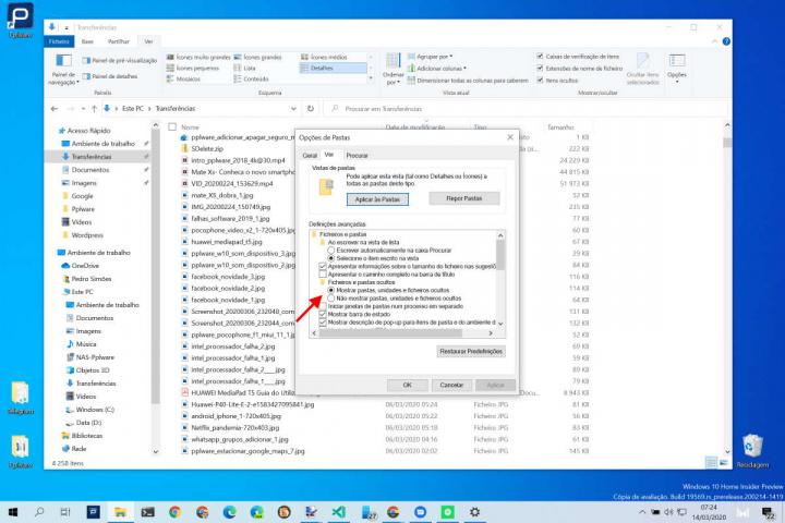 Windows 10 ficheiros explorador vibilidade
