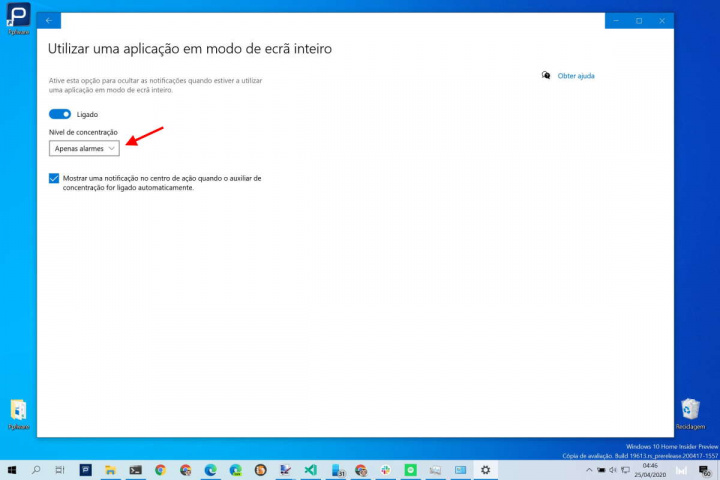 Windows 10 concentração videoconferências notificações opção