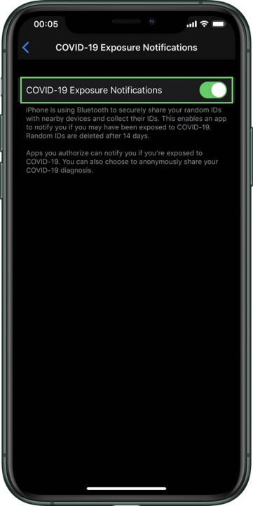 Imagem iOS com opção de registar contactos do novo coronavírus