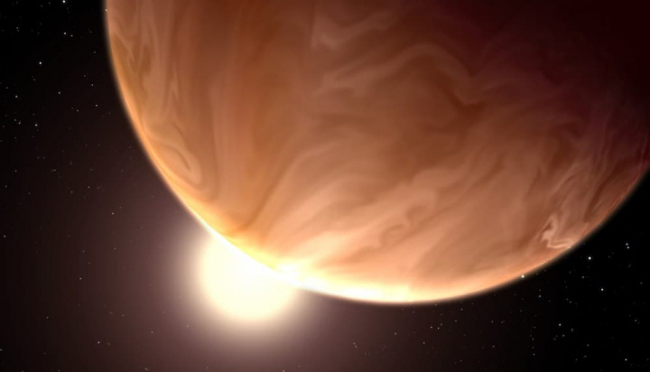 Ilustração da aparência hipotética do exoplaneta oceânico GJ 1214b,
