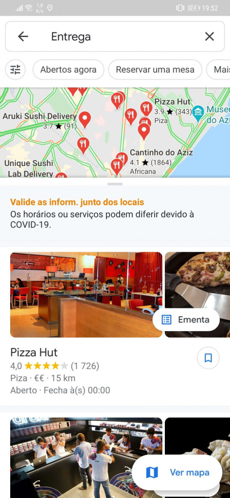 Google Maps comida restaurantes pesquisa quarentena