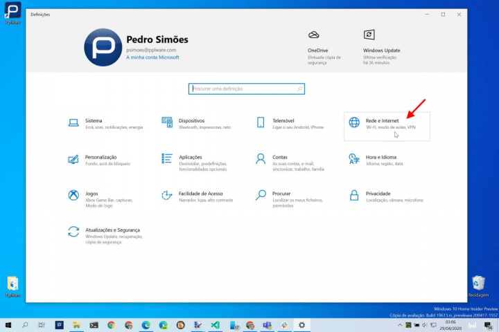 Windows 10 rede interfaces consumos