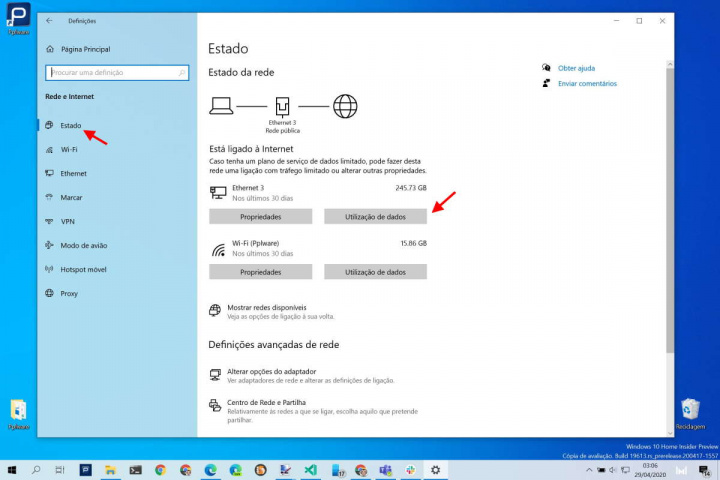 Windows 10 dados consumos