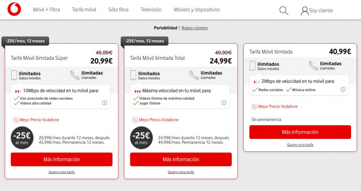 Vodafone Espanha: Tarifário móvel ilimitado agora custa apenas 24,99 euros
