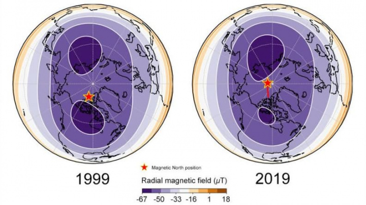 Imagem flutuação do polo norte magnético