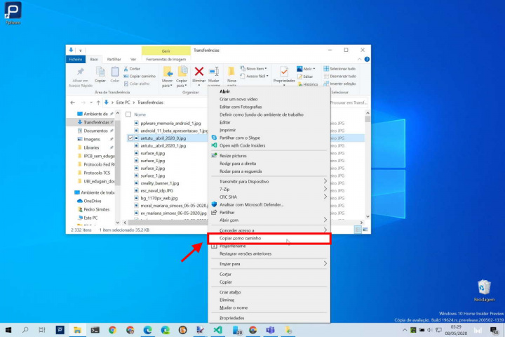 Windows 10 copiar menu contexto rapidamente