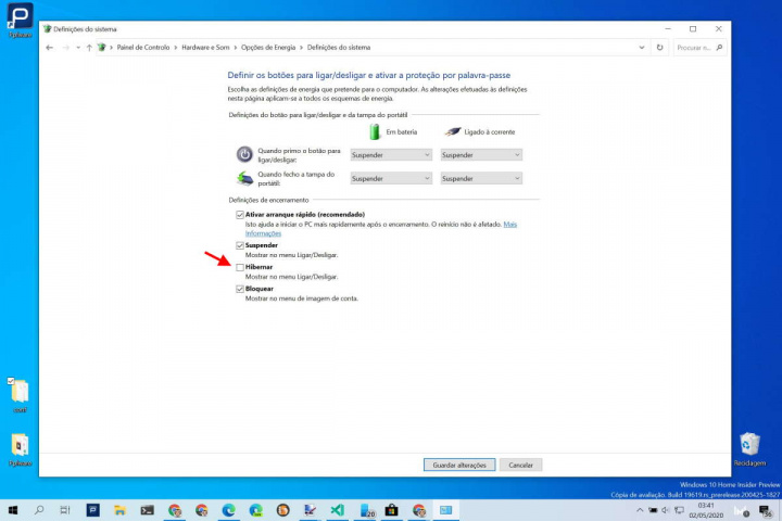 Hibernar Windows 10 Menu Iniciar desligar