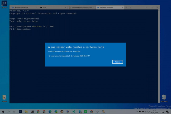 Windows 10 desligar shutdown utilizadores parâmetros