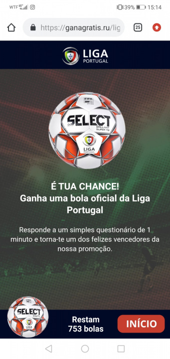 Imagem de malware relacionado com sorteio de bolas da Liga de Portugal no WhatsApp