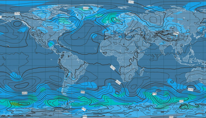 Imagem do mapa mundo com informações de meteorologia captadas pelos voos comerciais