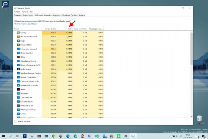 Windows 10 Internet dados app consumos