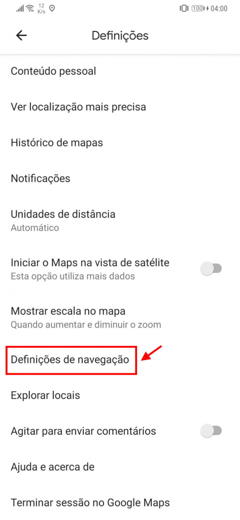 Google Maps voz opções utilizador