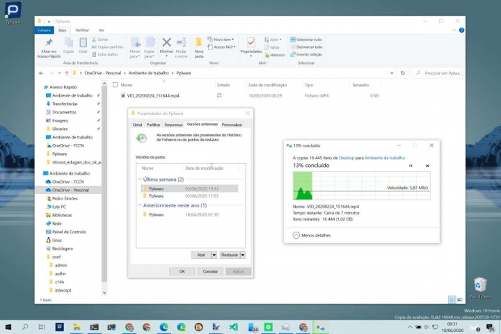 Windows 10 ficheiros pasta eliminados recuperar