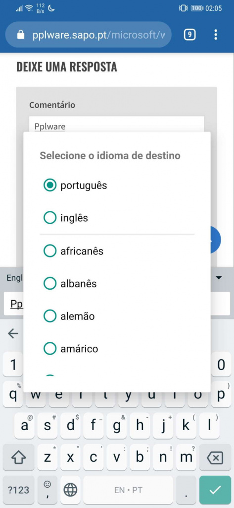 Teclado Android Google opções