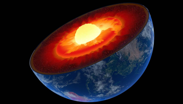 Imagem do interior da Terra com as camadas até ao núcleo