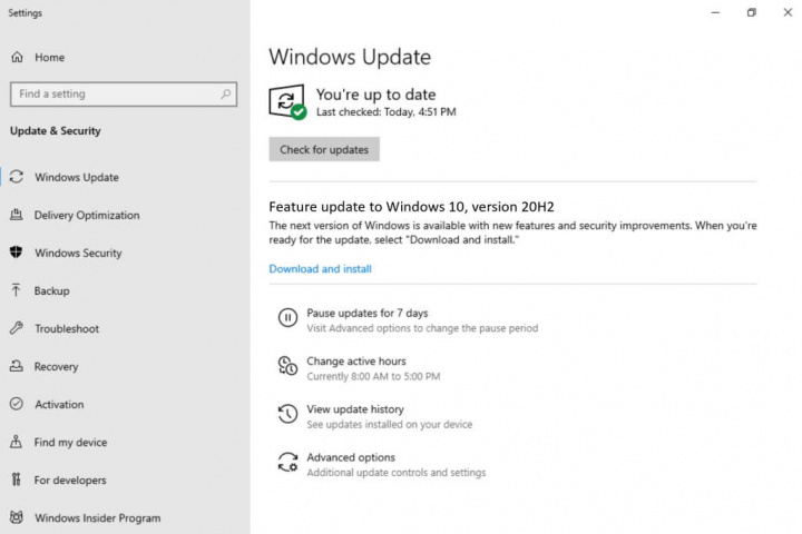 Windows 10 atualização 20H2 Microsoft
