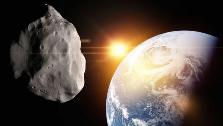 Ilustração de asteroide que passará pela Terra