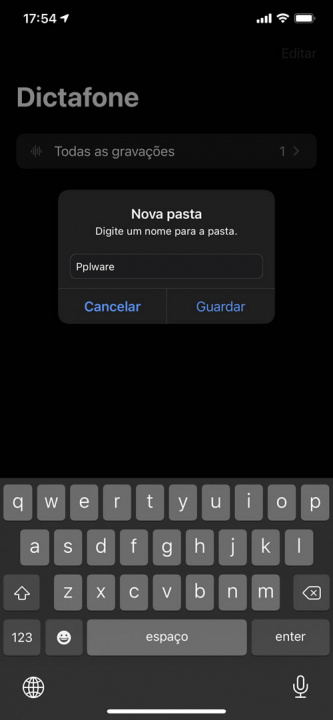 Imagem da app Dictafone no iOS 14