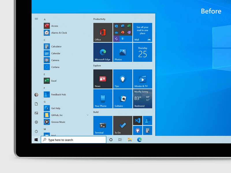 Windows 10 Menu Iniciar novidade Microsoft cores