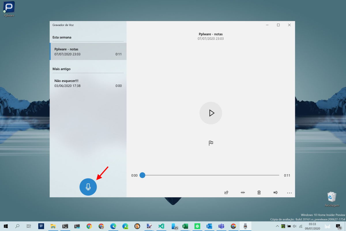 Windows 10 notas áudio voz ideias