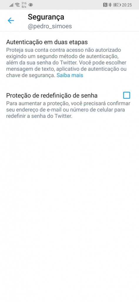 Twitter segurança conta protegida utilizadores