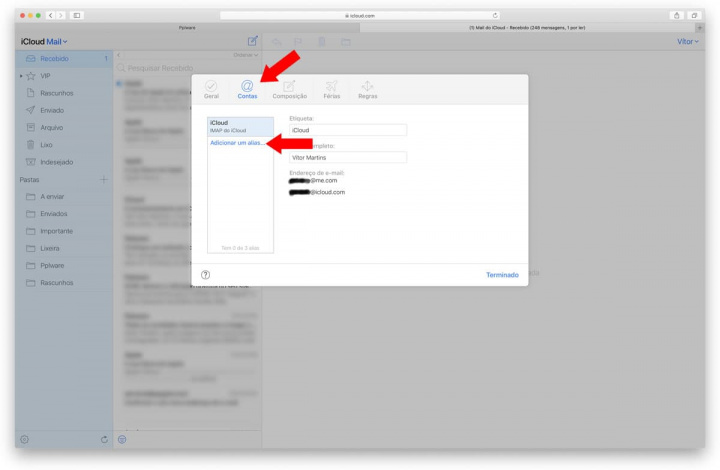 Imagem de como criar alias no mail da Apple