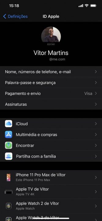 Imagem menu icloud iOS