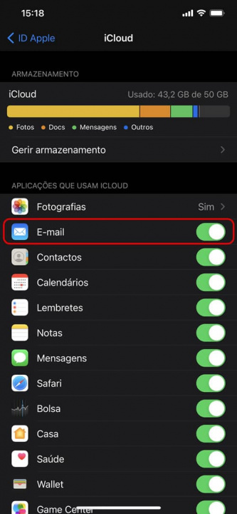 Imagem menu icloud iOS