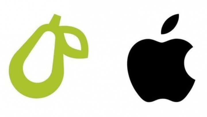 Imagem do logotipo da Apple e do logotipo da Prepear, a pera
