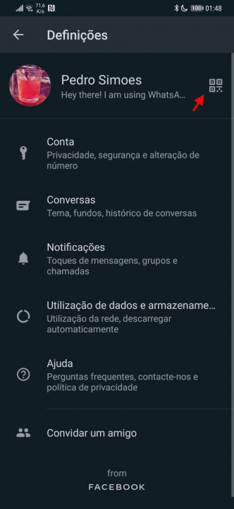 WhatsApp código QR partilha contactos