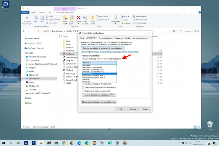Compatibilidade do software do aplicativo Windows 10