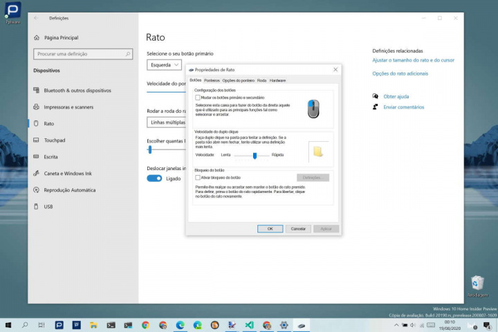 Windows 10 rato periférico configurar utilizador