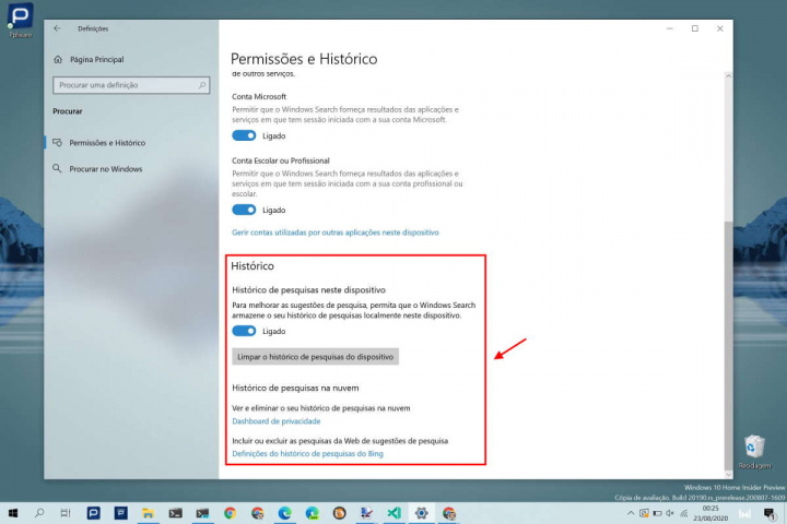 Windows 10 pesquisa configurar resultados utilizadores