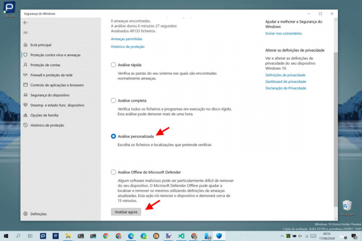 Windows 10 analisar pasta Windows Defender segurança