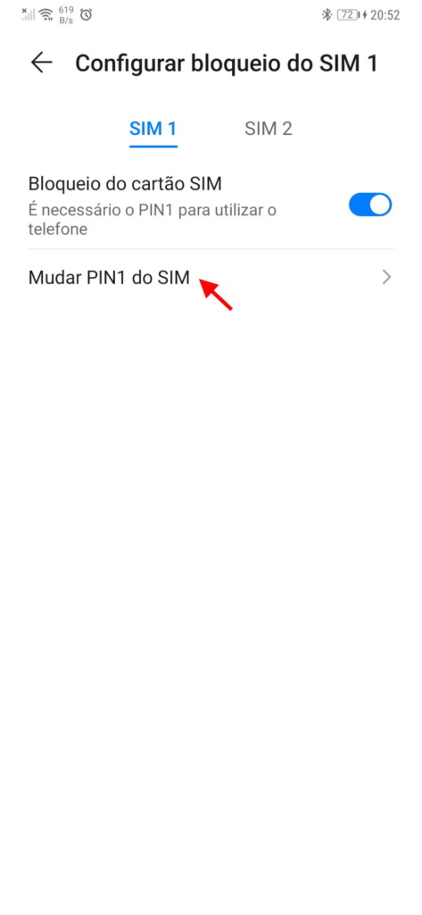 PIN SIM Android smartphone cartão